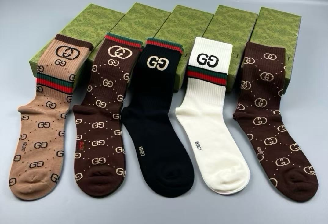 🆕Gucci · 古奇❗️大G家新品高筒袜子❗️【一盒五双】经典双G标志特显高大上，纯棉材质，透气舒适，运动休闲百搭款，