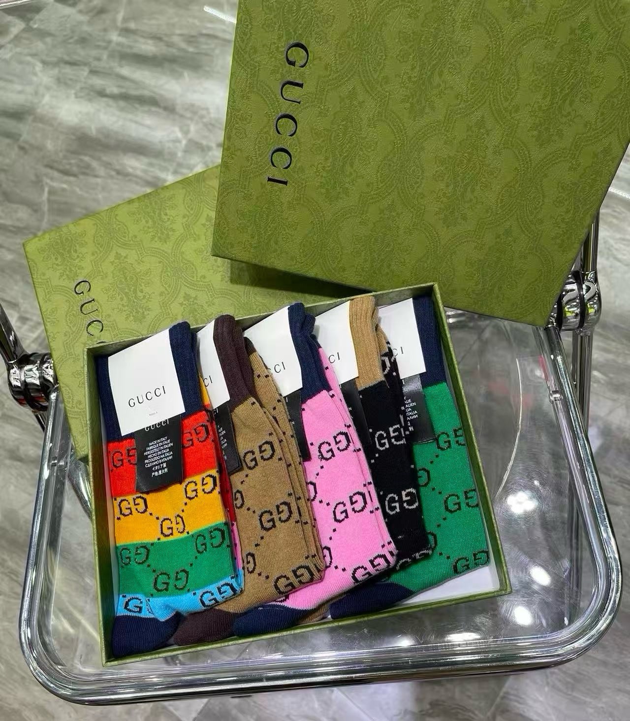 🆕Gucci · 古奇❗️大G家新品长筒袜子❗️【一盒五双】经典双G标志，特显高大上，纯棉材质，透气舒适，运动休闲百搭款
