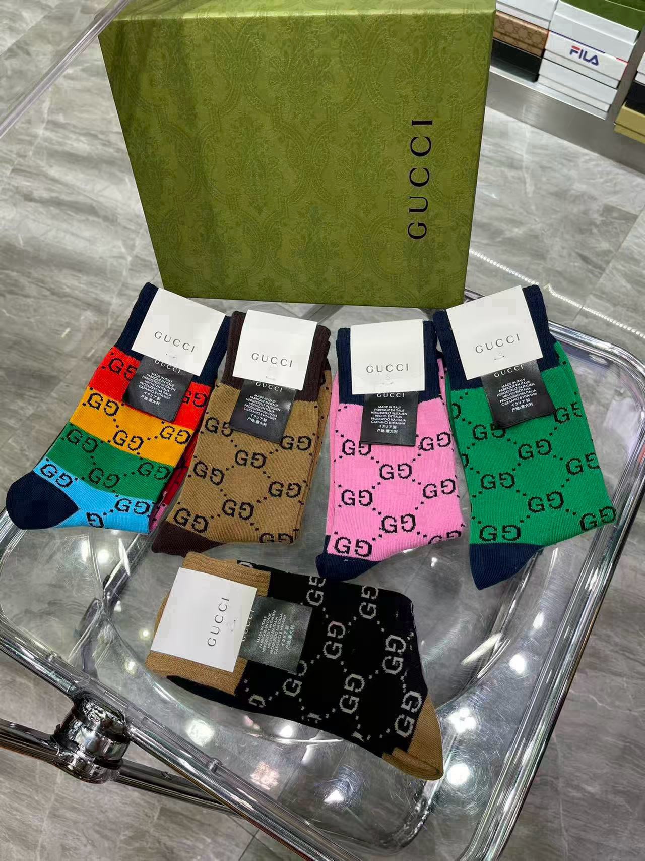 🆕Gucci · 古奇❗️大G家新品长筒袜子❗️【一盒五双】经典双G标志，特显高大上，纯棉材质，透气舒适，运动休闲百搭款