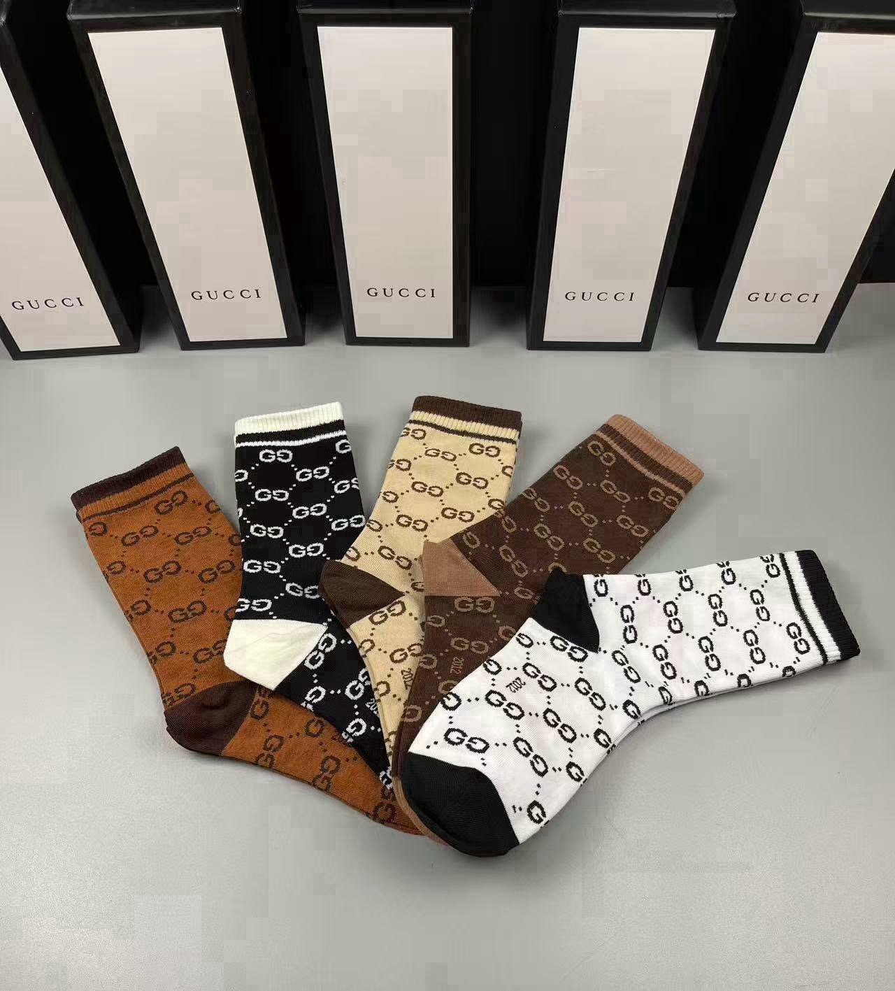 🆕Gucci · 古奇❗️大G家新品长筒袜子❗️【一盒五双】经典双G标志，特显高大上，纯棉材质，透气舒适，运动休闲百搭款