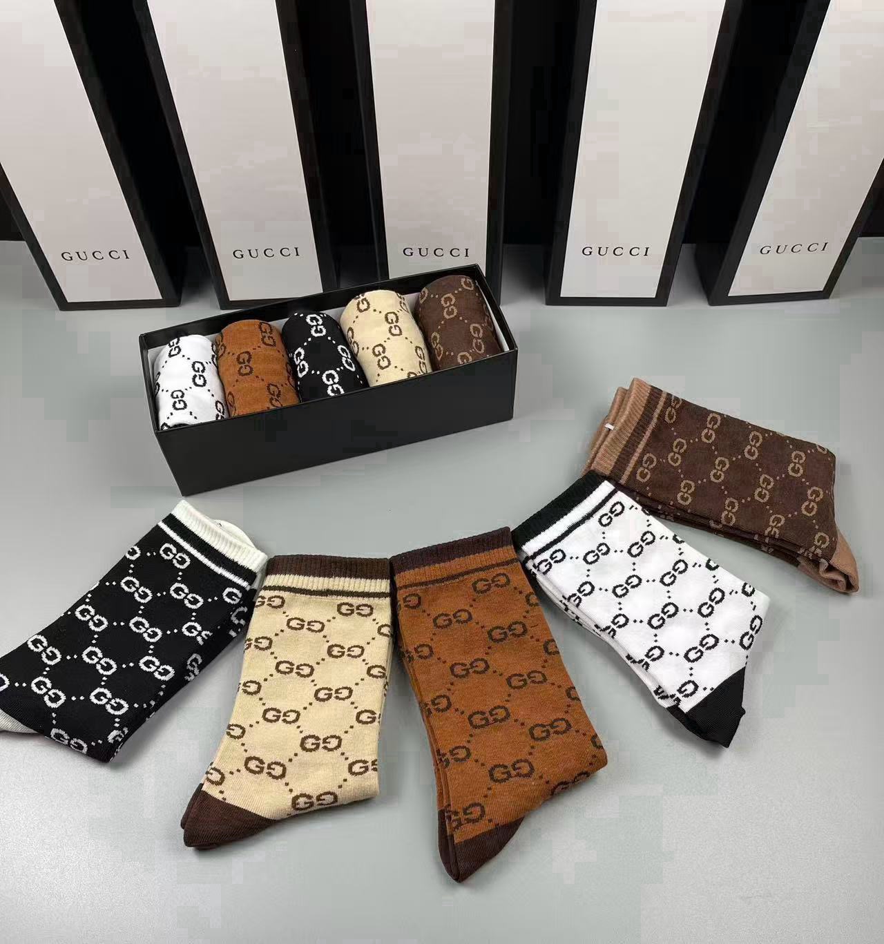 🆕Gucci · 古奇❗️大G家新品长筒袜子❗️【一盒五双】经典双G标志，特显高大上，纯棉材质，透气舒适，运动休闲百搭款