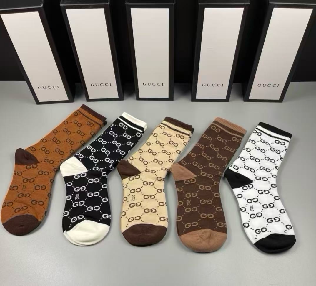 🆕Gucci · 古奇❗️大G家新品长筒袜子❗️【一盒五双】经典双G标志，特显高大上，纯棉材质，透气舒适，运动休闲百搭款