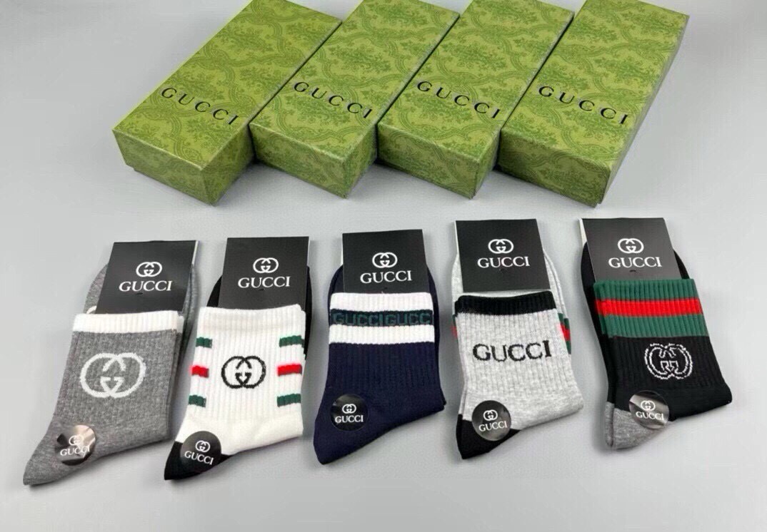 🆕Gucci · 古奇❗️G家新品袜子❗️【一盒五双】提花经典双G标志，超级nice，实物超漂亮，超火爆小单品，大牌出街