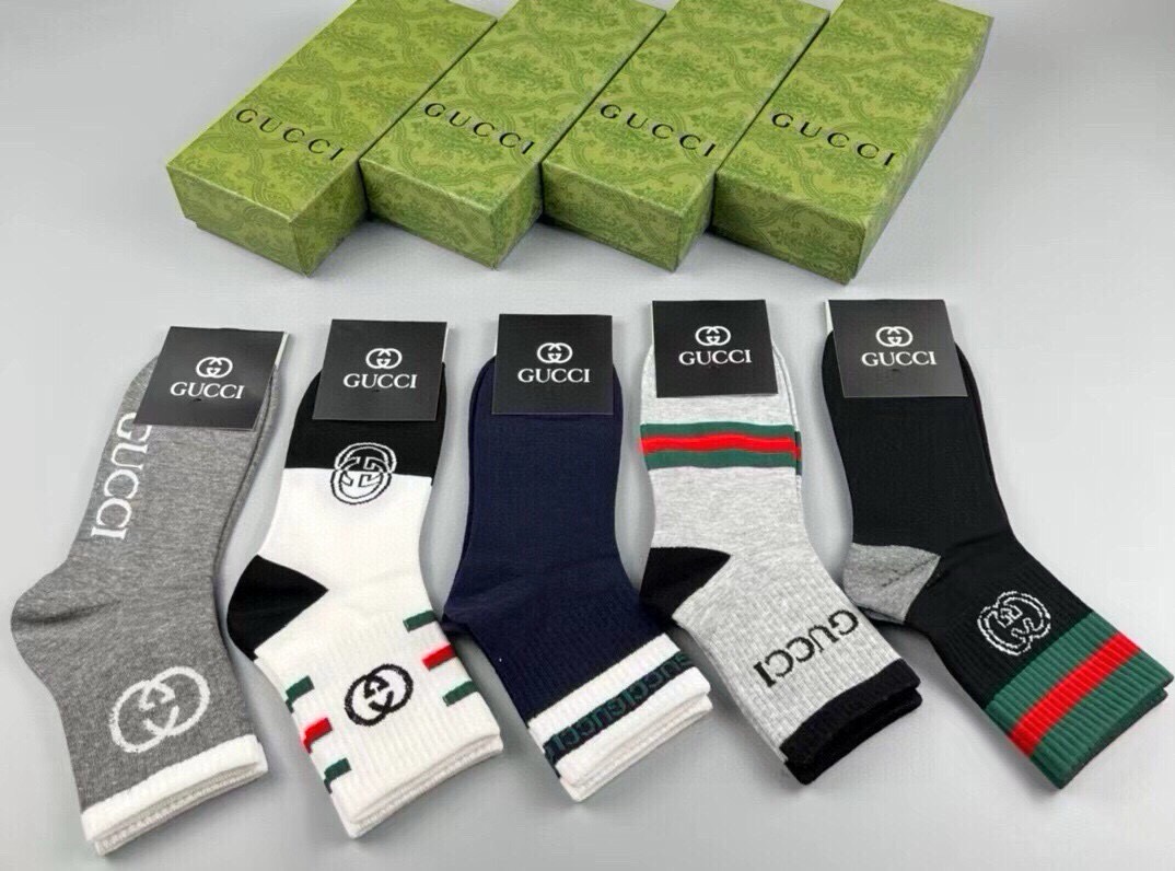 🆕Gucci · 古奇❗️G家新品袜子❗️【一盒五双】提花经典双G标志，超级nice，实物超漂亮，超火爆小单品，大牌出街