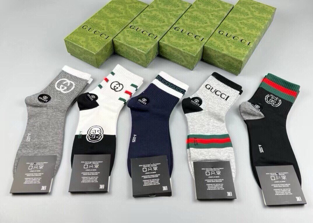 🆕Gucci · 古奇❗️G家新品袜子❗️【一盒五双】提花经典双G标志，超级nice，实物超漂亮，超火爆小单品，大牌出街