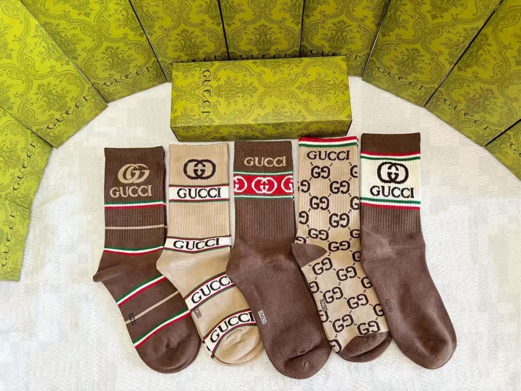 🆕Gucci · 古奇❗️大G家新品长筒袜子❗️【一盒五双】经典双G标志，特显高大上，纯棉材质，透气舒适，运动休闲百搭款
