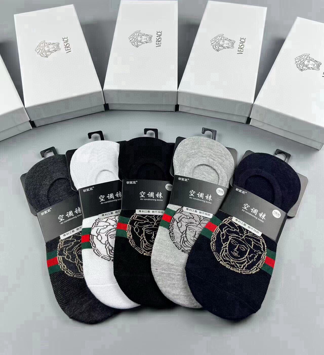 🆕Versace · 范思哲❗️新品男款隐形船袜❗️【一盒五双】纯棉材质织造，超柔软舒适，提花经典美人头标志，完全彰显该