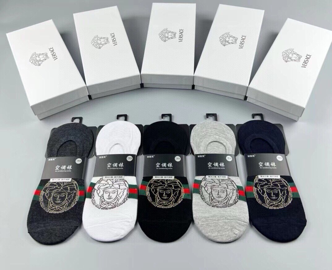 🆕Versace · 范思哲❗️新品男款隐形船袜❗️【一盒五双】纯棉材质织造，超柔软舒适，提花经典美人头标志，完全彰显该