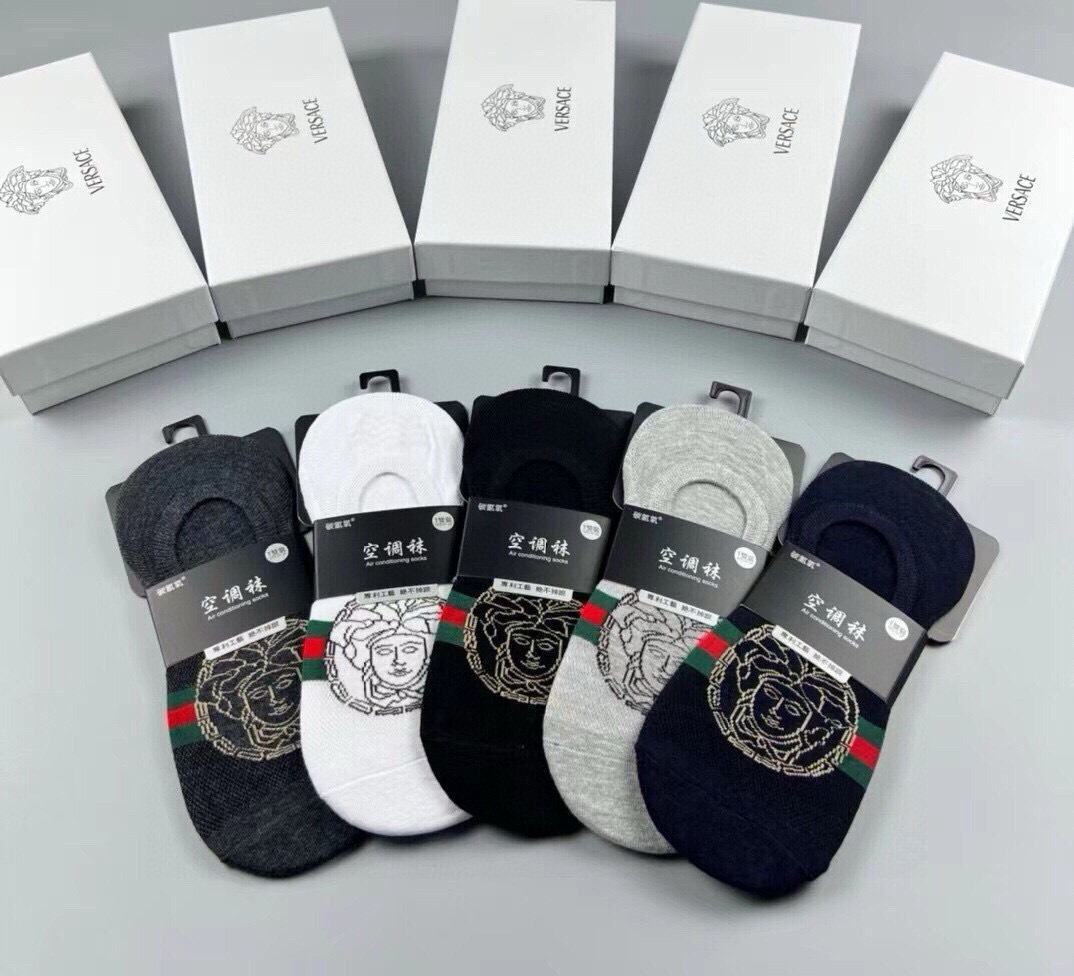 🆕Versace · 范思哲❗️新品男款隐形船袜❗️【一盒五双】纯棉材质织造，超柔软舒适，提花经典美人头标志，完全彰显该