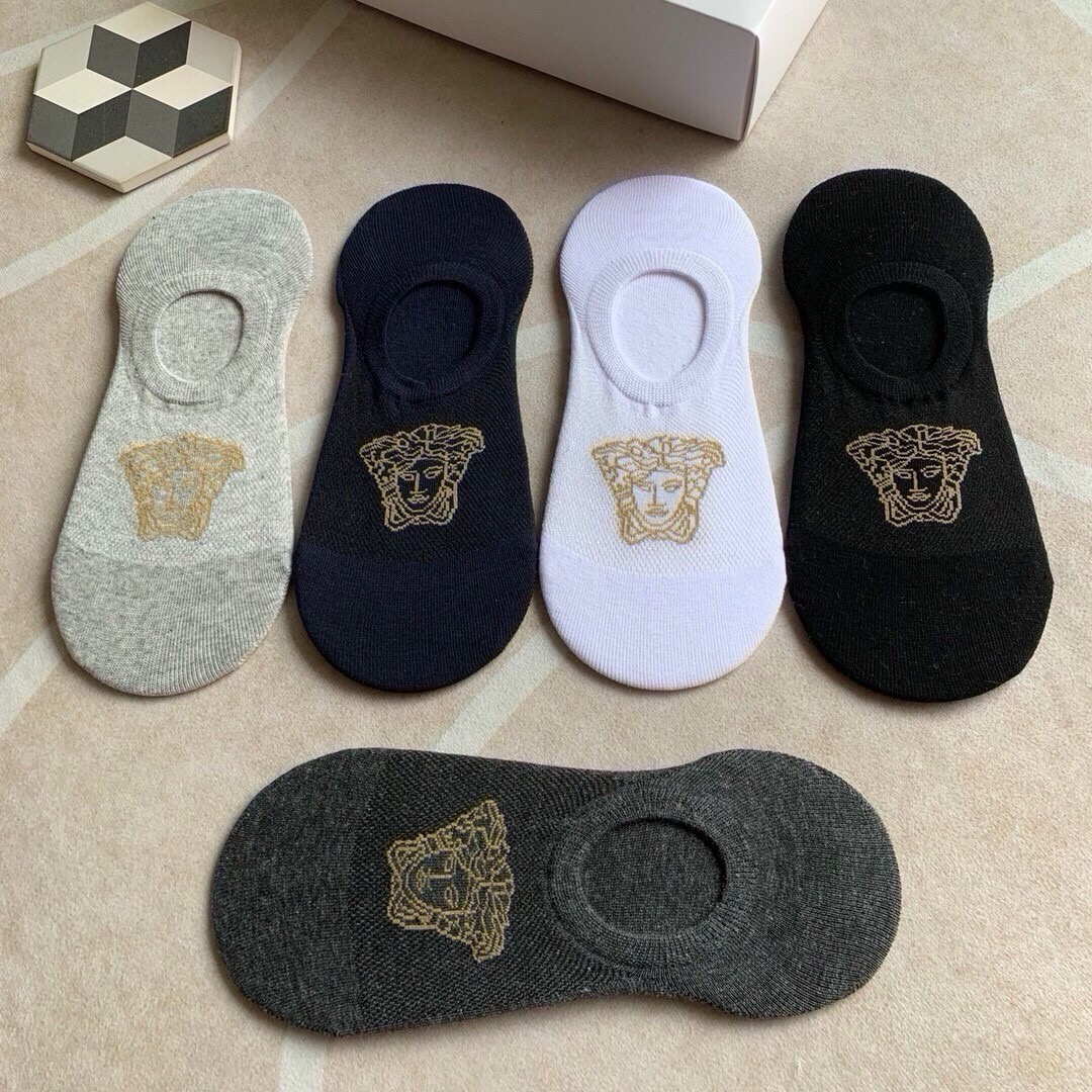 🆕Versace · 范思哲❗️经典男款隐形船袜❗️【一盒五双】纯棉材质织造，超柔软舒适，提花经典美人头标志，完全彰显该