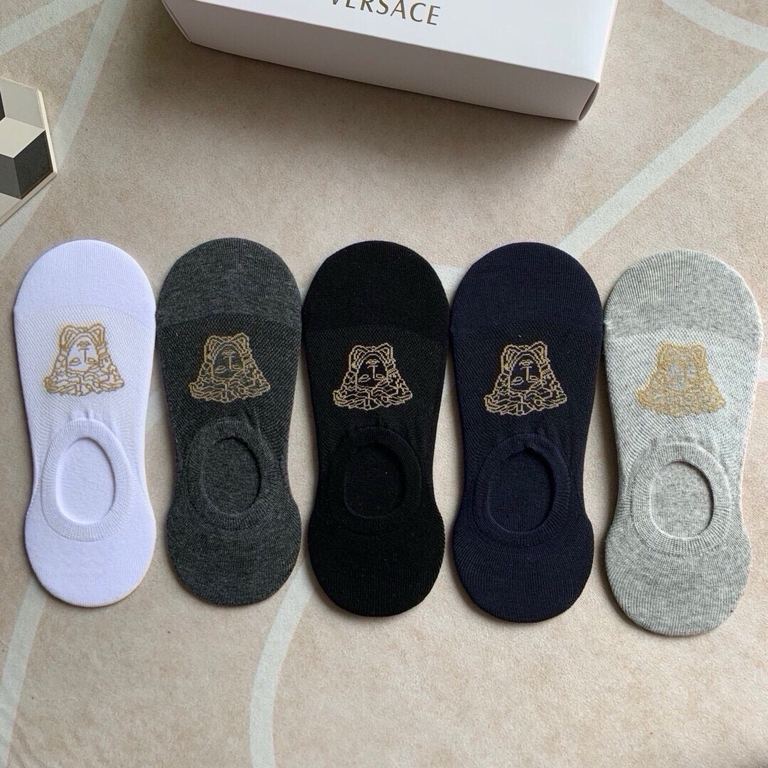 🆕Versace · 范思哲❗️经典男款隐形船袜❗️【一盒五双】纯棉材质织造，超柔软舒适，提花经典美人头标志，完全彰显该