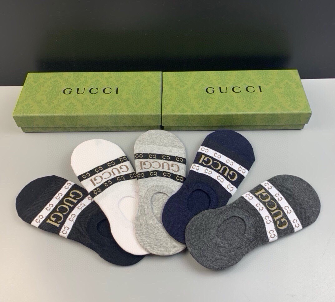 🆕Gucci · 古奇❗️G家新品男款隐形袜子❗️【一盒五双】提花经典Ｇ家标志，纯棉材质，超舒适超美腻❗️大牌出街，潮人