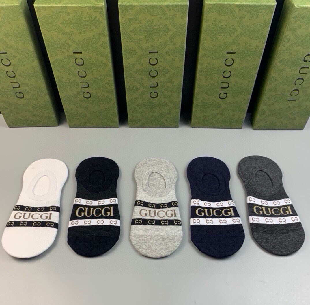 🆕Gucci · 古奇❗️G家新品男款隐形袜子❗️【一盒五双】提花经典Ｇ家标志，纯棉材质，超舒适超美腻❗️大牌出街，潮人