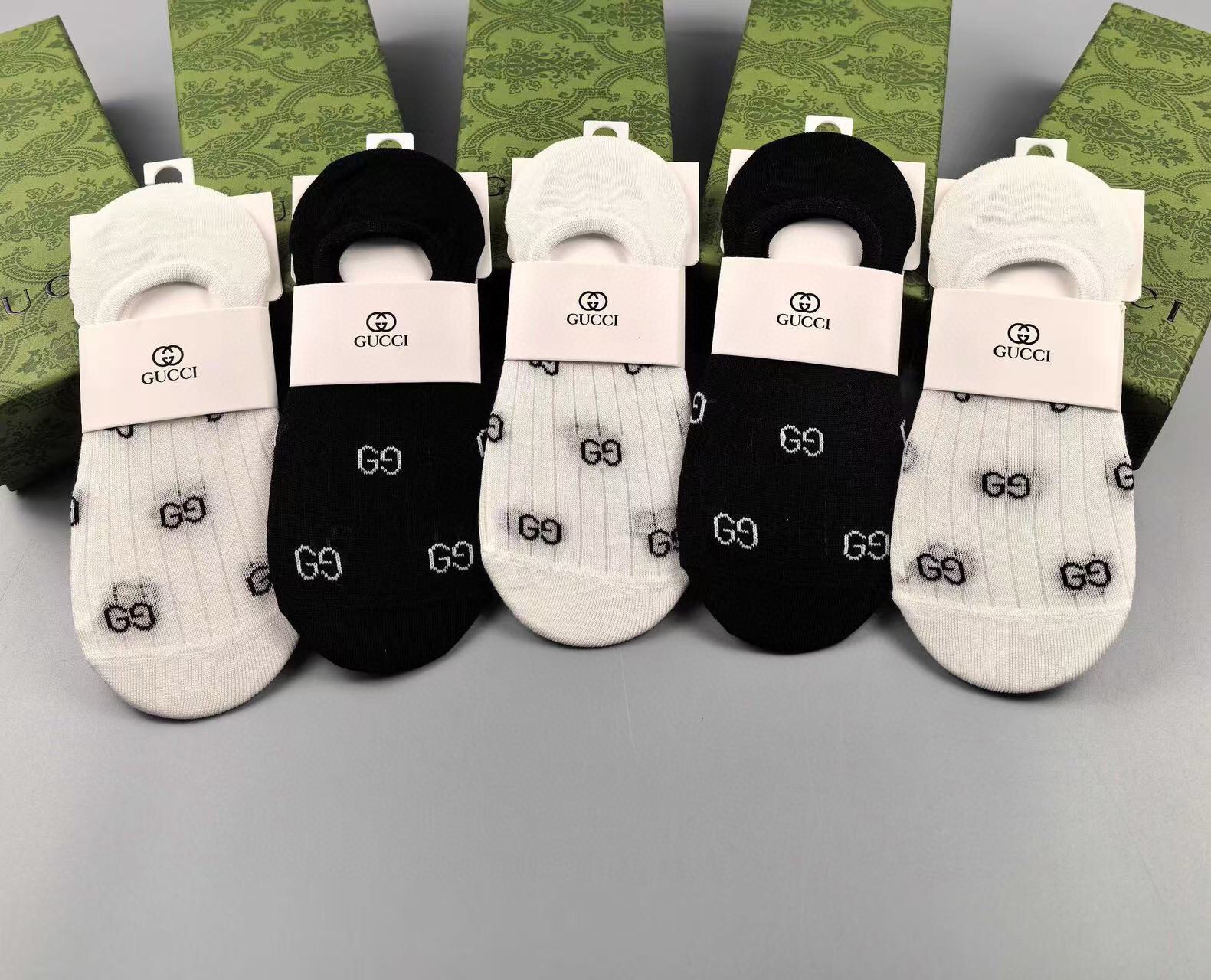 🆕Gucci · 古奇❗️G家新品女款隐形袜子❗️【一盒五双】提花经典标志，纯棉材质，超舒适超美腻❗️大牌出街，潮人必备