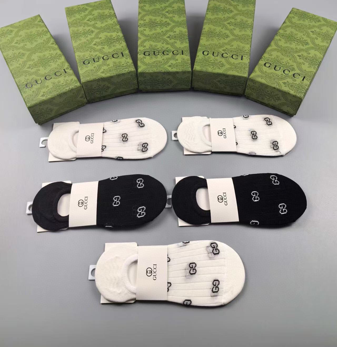 🆕Gucci · 古奇❗️G家新品女款隐形袜子❗️【一盒五双】提花经典标志，纯棉材质，超舒适超美腻❗️大牌出街，潮人必备