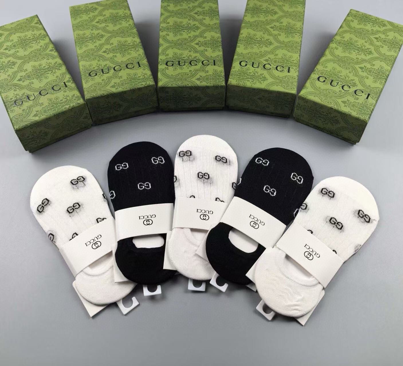 🆕Gucci · 古奇❗️G家新品女款隐形袜子❗️【一盒五双】提花经典标志，纯棉材质，超舒适超美腻❗️大牌出街，潮人必备