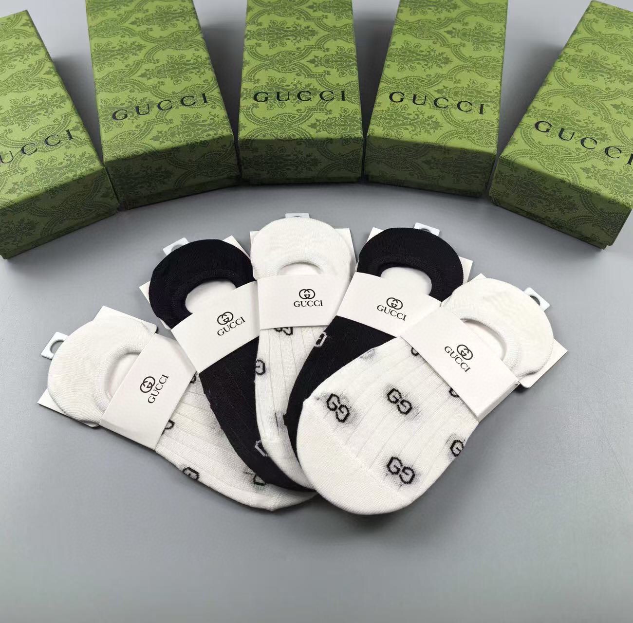 🆕Gucci · 古奇❗️G家新品女款隐形袜子❗️【一盒五双】提花经典标志，纯棉材质，超舒适超美腻❗️大牌出街，潮人必备
