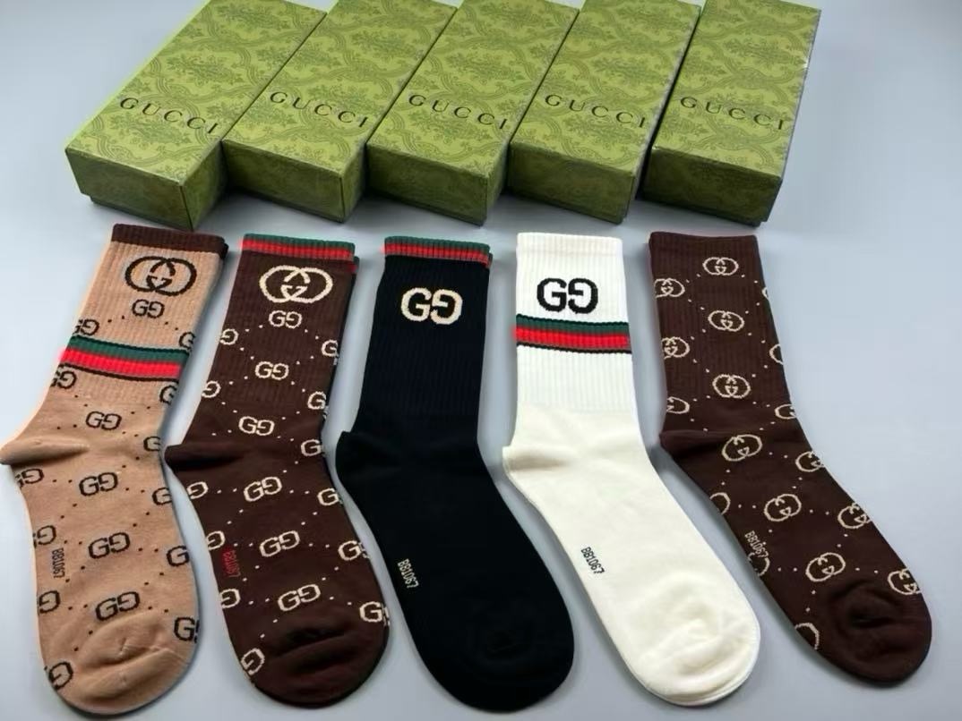 🆕Gucci · 古奇❗️大G家新品高筒袜子❗️【一盒五双】经典双G标志特显高大上，纯棉材质，透气舒适，运动休闲百搭款，