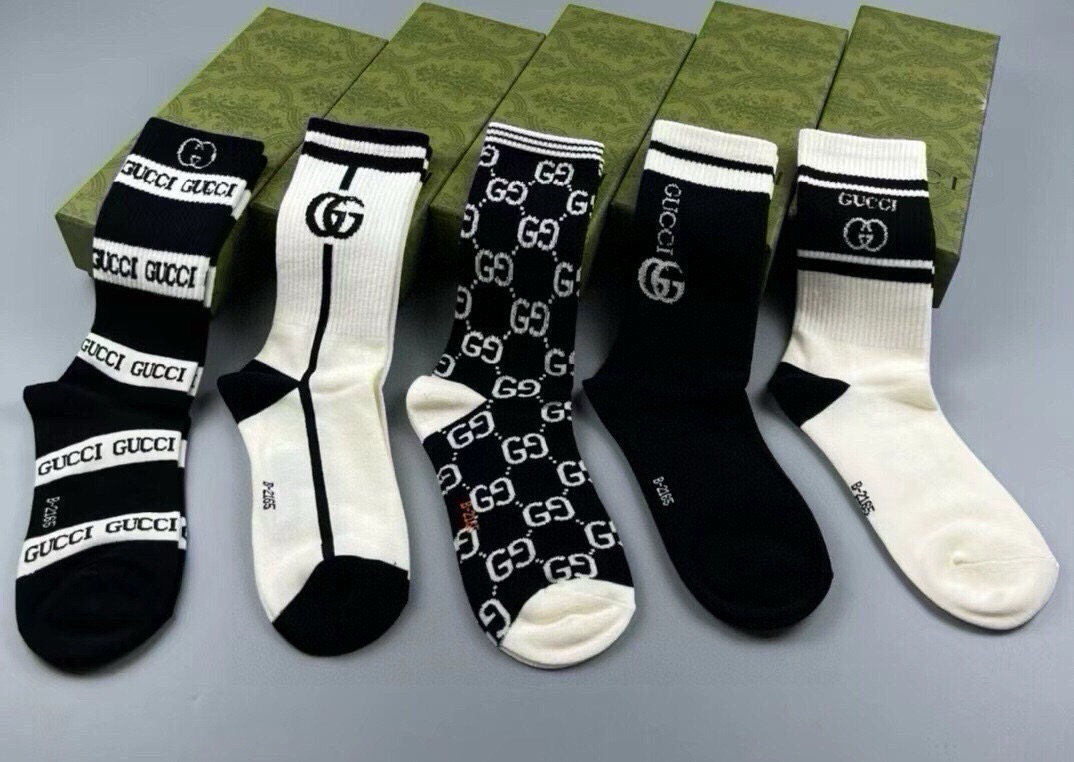 🆕Gucci · 古奇❗️大G家新品长筒袜子❗️【一盒五双】经典双G标志，特显高大上，纯棉材质，透气舒适，运动休闲百搭款