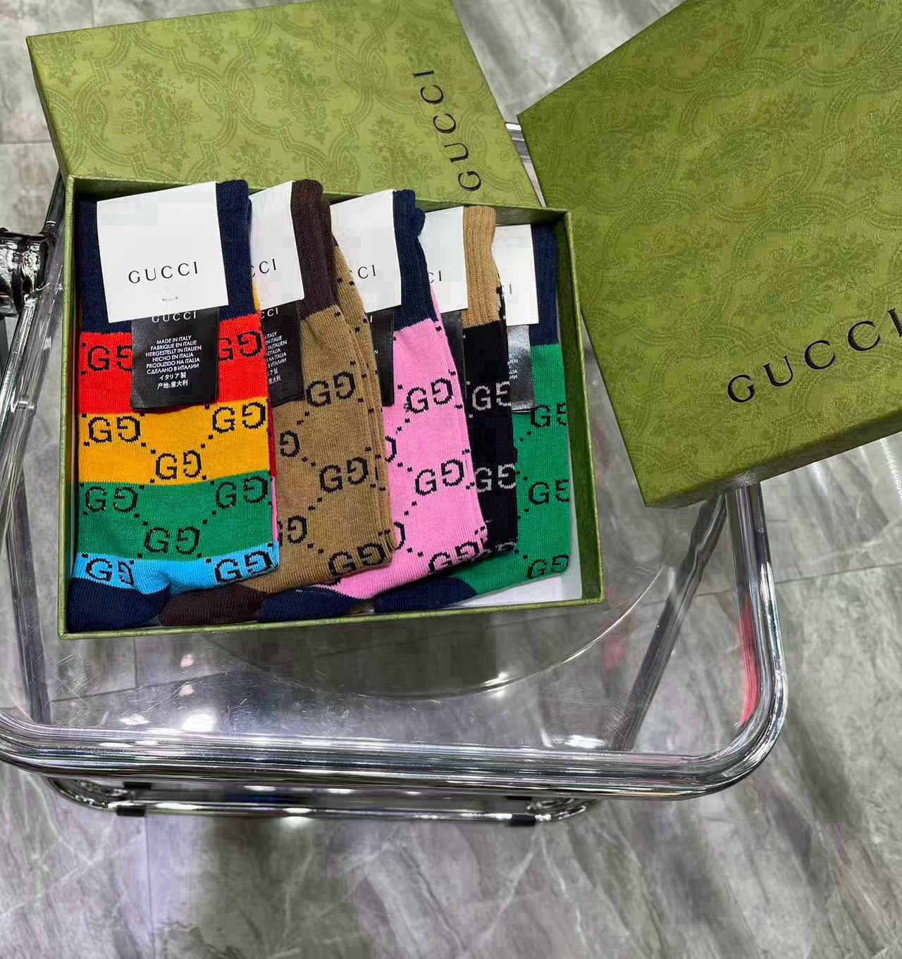 🆕Gucci · 古奇❗️大G家新品长筒袜子❗️【一盒五双】经典双G标志，特显高大上，纯棉材质，透气舒适，运动休闲百搭款