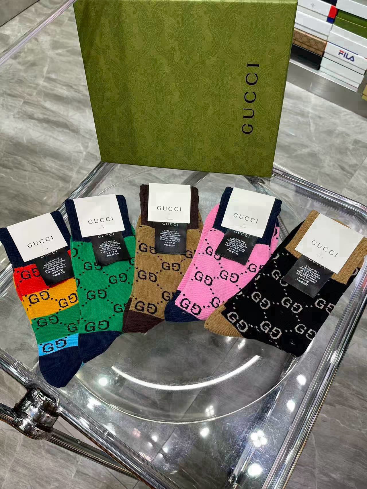 🆕Gucci · 古奇❗️大G家新品长筒袜子❗️【一盒五双】经典双G标志，特显高大上，纯棉材质，透气舒适，运动休闲百搭款