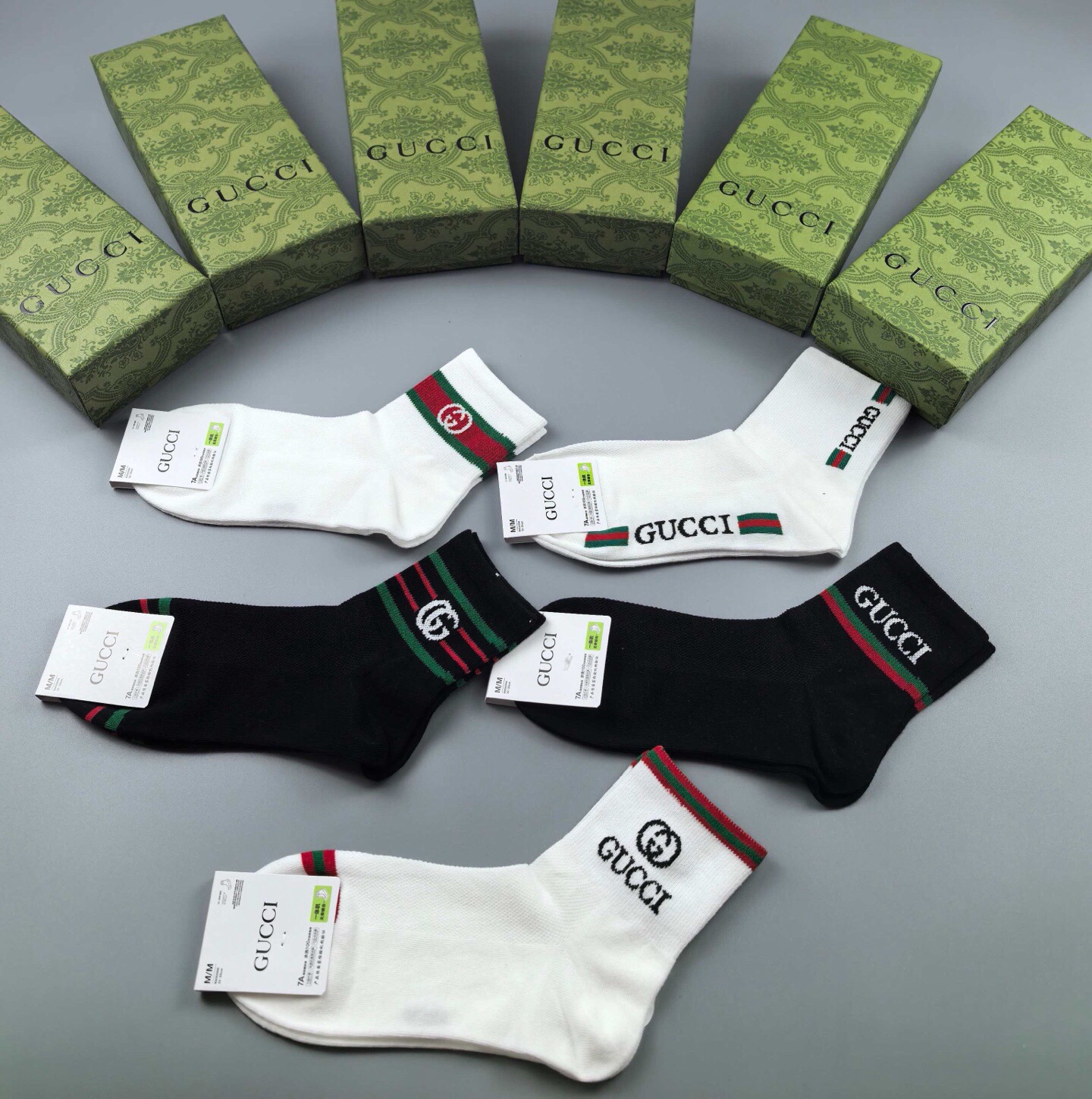 🆕Gucci · 古奇❗️G家新品袜子❗️【一盒五双】提花经典双G标志，超级nice，实物超漂亮，超火爆小单品，大牌出街