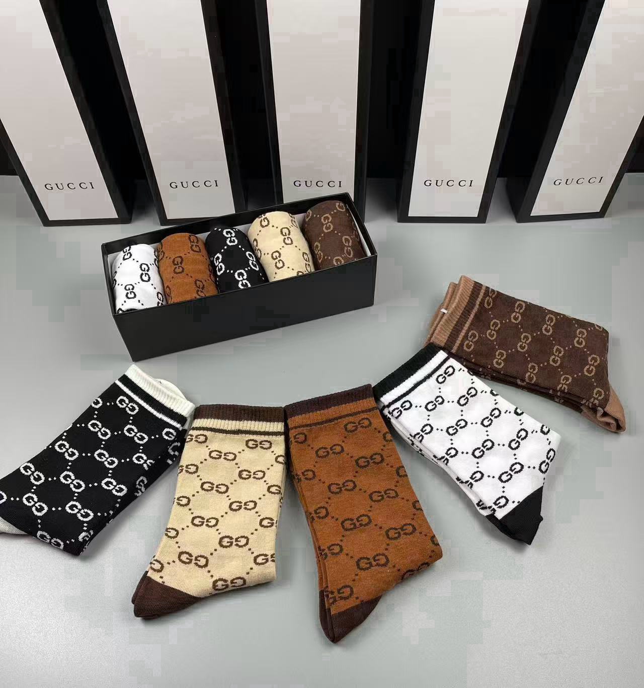 🆕Gucci · 古奇❗️大G家新品长筒袜子❗️【一盒五双】经典双G标志，特显高大上，纯棉材质，透气舒适，运动休闲百搭款