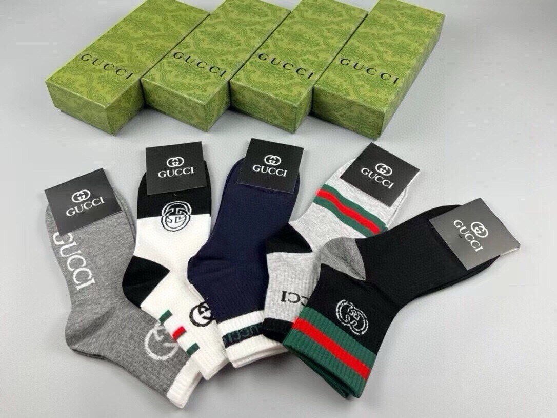 🆕Gucci · 古奇❗️G家新品袜子❗️【一盒五双】提花经典双G标志，超级nice，实物超漂亮，超火爆小单品，大牌出街