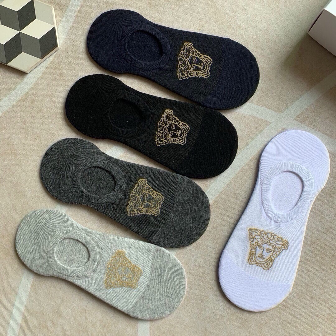 🆕Versace · 范思哲❗️经典男款隐形船袜❗️【一盒五双】纯棉材质织造，超柔软舒适，提花经典美人头标志，完全彰显该