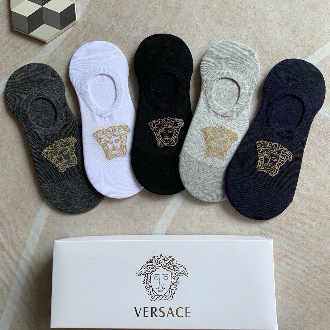 🆕Versace · 范思哲❗️经典男款隐形船袜❗️【一盒五双】纯棉材质织造，超柔软舒适，提花经典美人头标志，完全彰显该