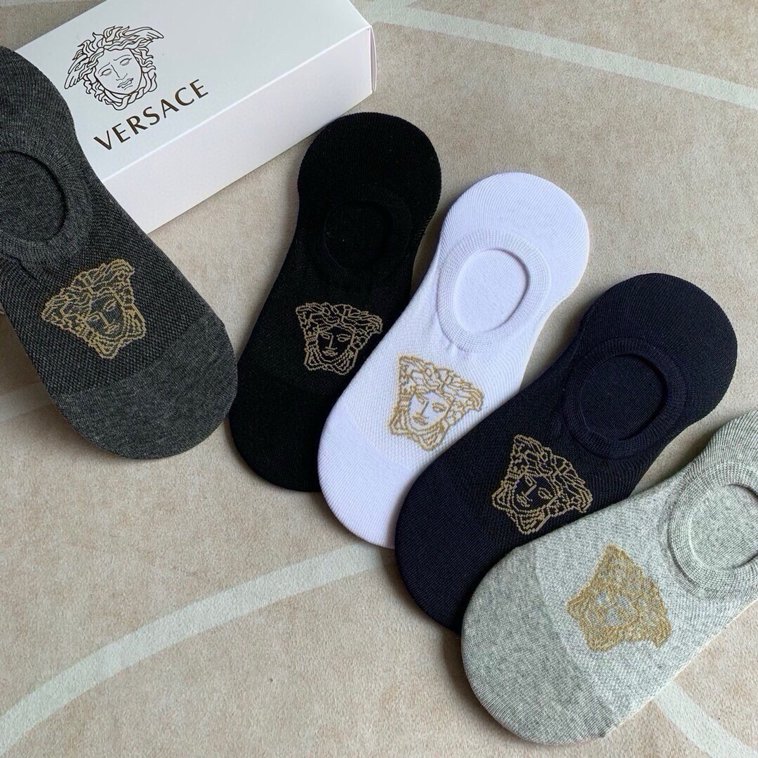 🆕Versace · 范思哲❗️经典男款隐形船袜❗️【一盒五双】纯棉材质织造，超柔软舒适，提花经典美人头标志，完全彰显该