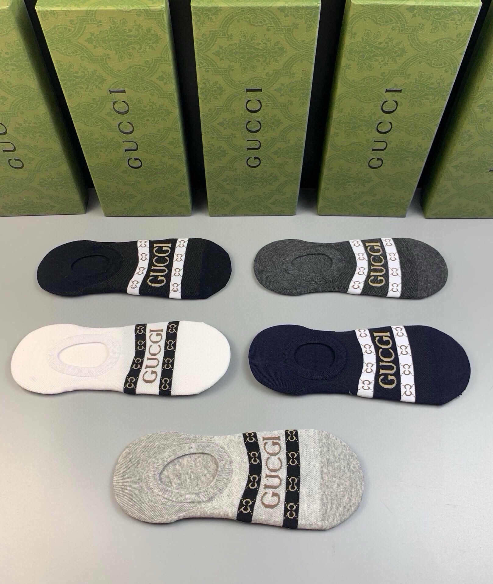🆕Gucci · 古奇❗️G家新品男款隐形袜子❗️【一盒五双】提花经典Ｇ家标志，纯棉材质，超舒适超美腻❗️大牌出街，潮人
