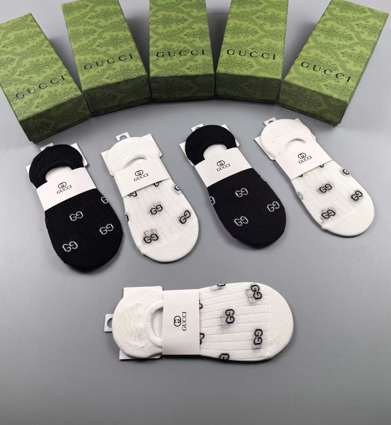 🆕Gucci · 古奇❗️G家新品女款隐形袜子❗️【一盒五双】提花经典标志，纯棉材质，超舒适超美腻❗️大牌出街，潮人必备