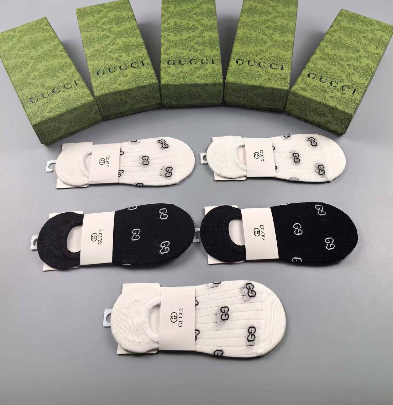 🆕Gucci · 古奇❗️G家新品女款隐形袜子❗️【一盒五双】提花经典标志，纯棉材质，超舒适超美腻❗️大牌出街，潮人必备