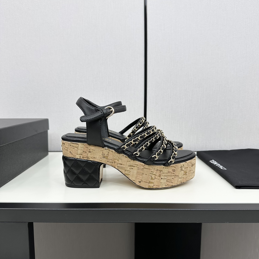 Kaufen Sie die beste Nachbildung
 Chanel Schuhe Sandalen Kalbsleder Rindsleder Schaffell Seide Frühling/Sommer Kollektion Fashion Ketten