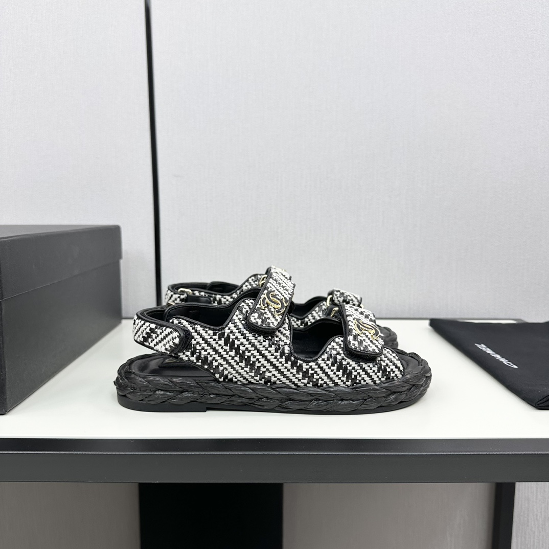 Chanel Schoenen Sandalen Weven Rubber Schapenvacht Stro geweven Lente/Zomercollectie Fashion