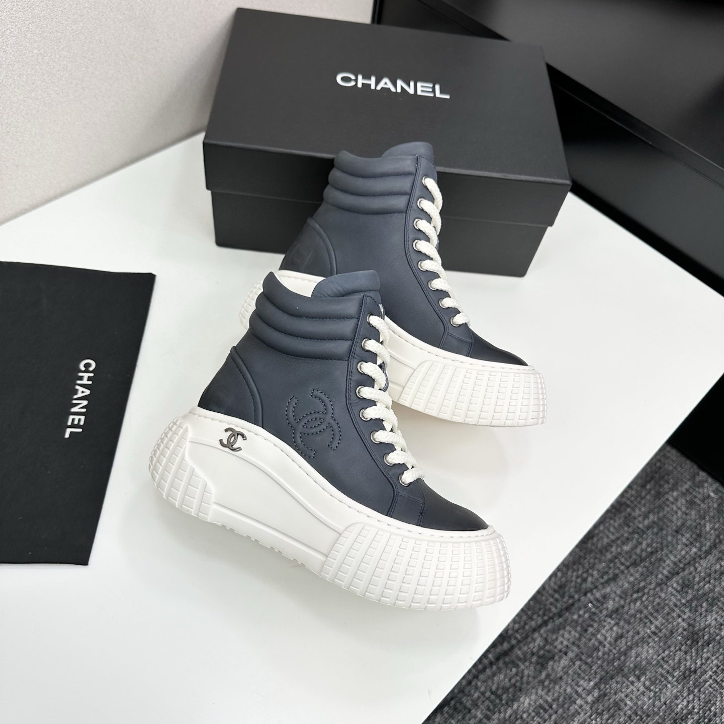 Chanel Women's Leather Ankle Boots, Lace-Up High-Top Sneakers, Fall-Winter style 12 i1757236608663 9353 0 10