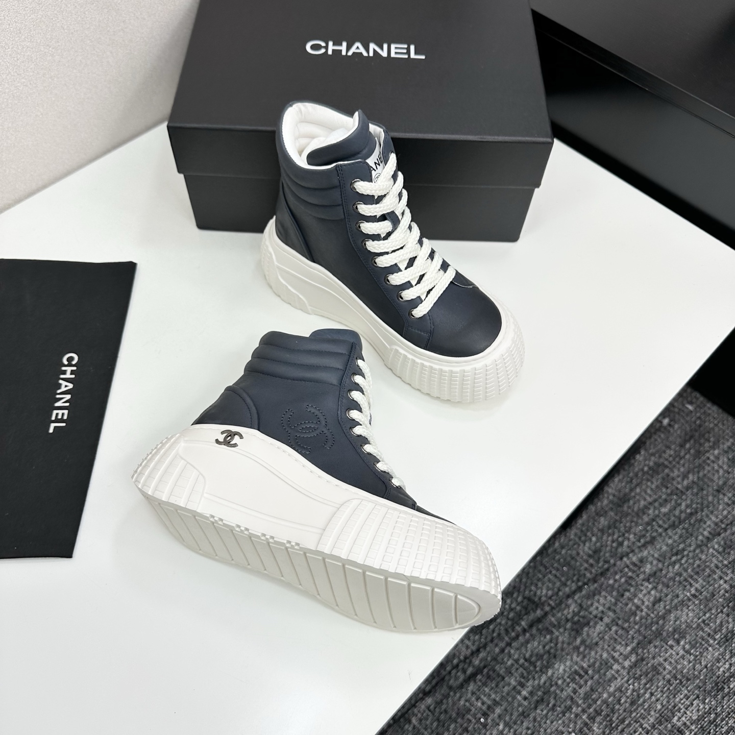 Chanel Women's Leather Ankle Boots, Lace-Up High-Top Sneakers, Fall-Winter style 11 i1757236608716 9577 0 9