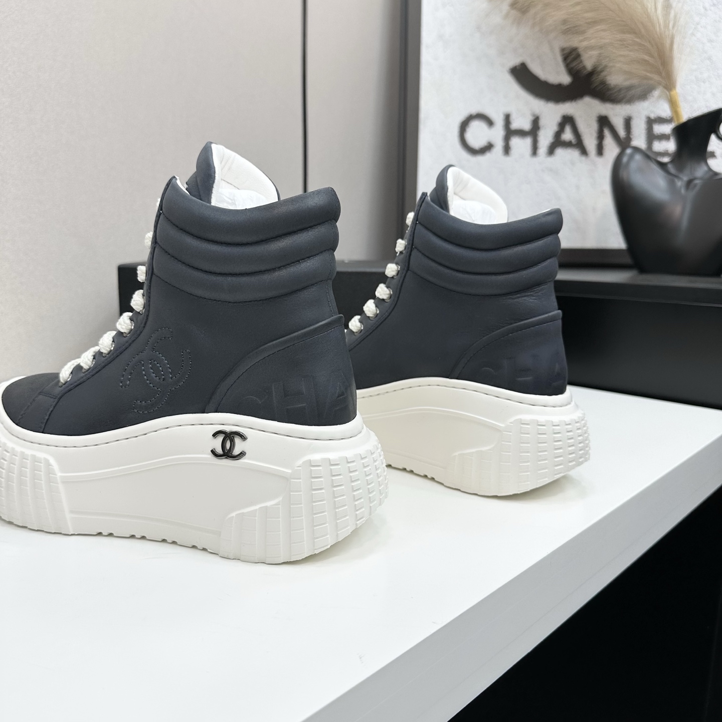Chanel Women's Leather Ankle Boots, Lace-Up High-Top Sneakers, Fall-Winter style 8 i1757236608748 6216 0 6