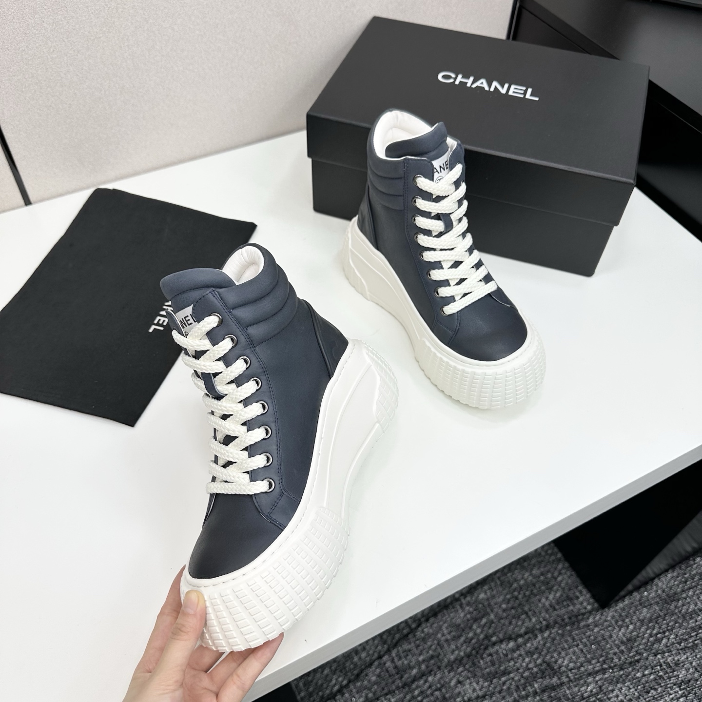 Chanel Women's Leather Ankle Boots, Lace-Up High-Top Sneakers, Fall-Winter style 10 i1757236610223 9129 0 8