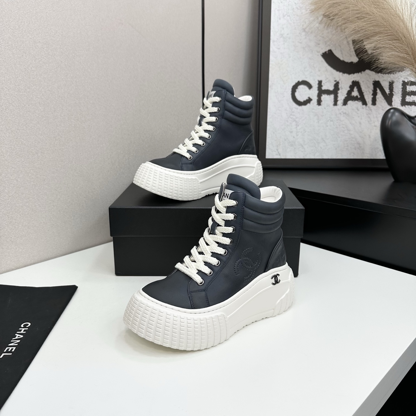 Chanel Women's Leather Ankle Boots, Lace-Up High-Top Sneakers, Fall-Winter style 4 i1757236610224 7181 0 2