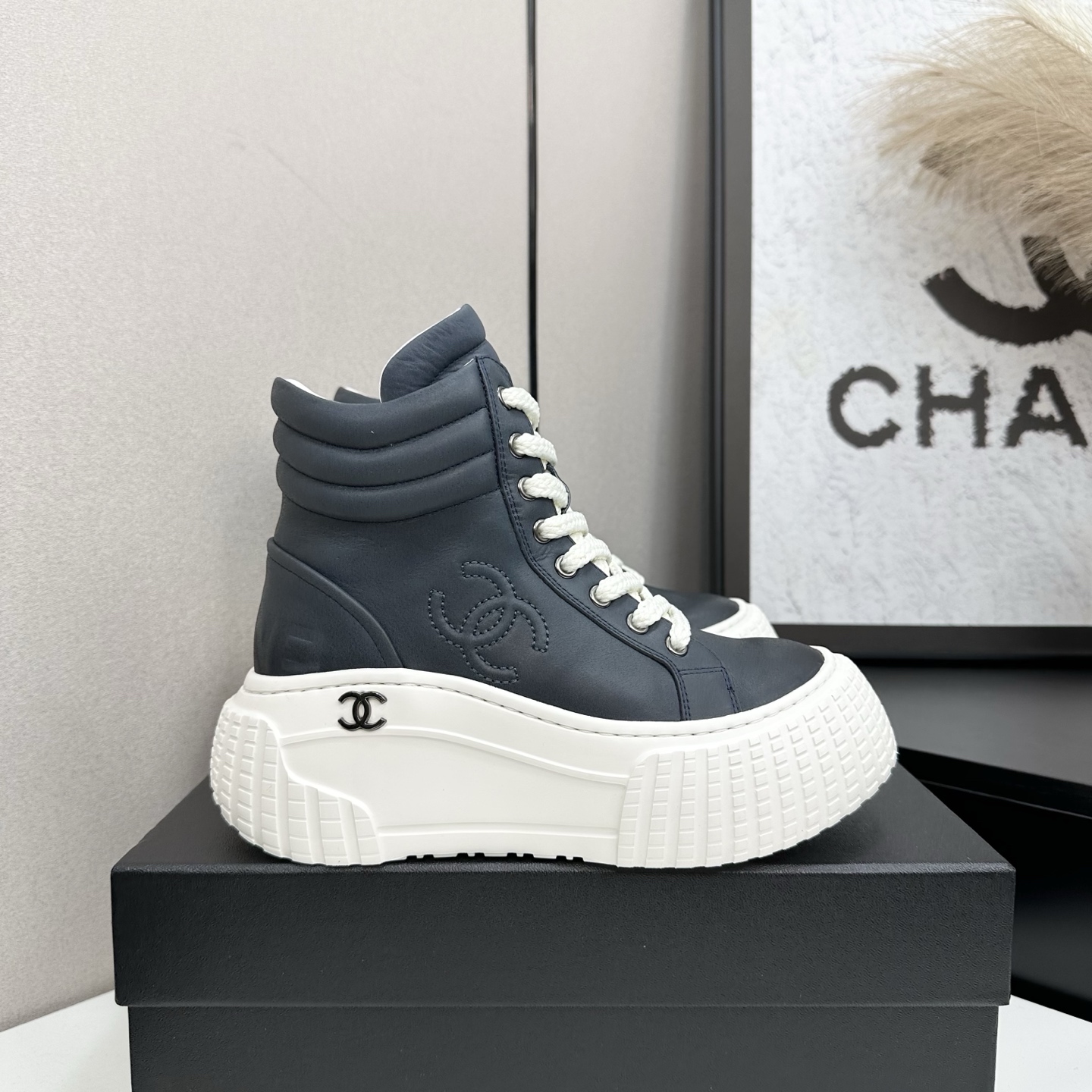Chanel Women's Leather Ankle Boots, Lace-Up High-Top Sneakers, Fall-Winter style 3 i1757236610228 8005 0 0