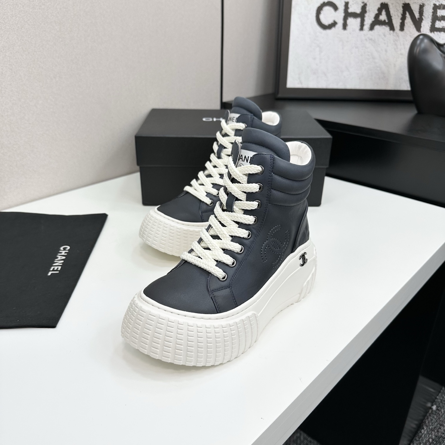 Chanel Women's Leather Ankle Boots, Lace-Up High-Top Sneakers, Fall-Winter style 7 i1757236610241 2602 0 5