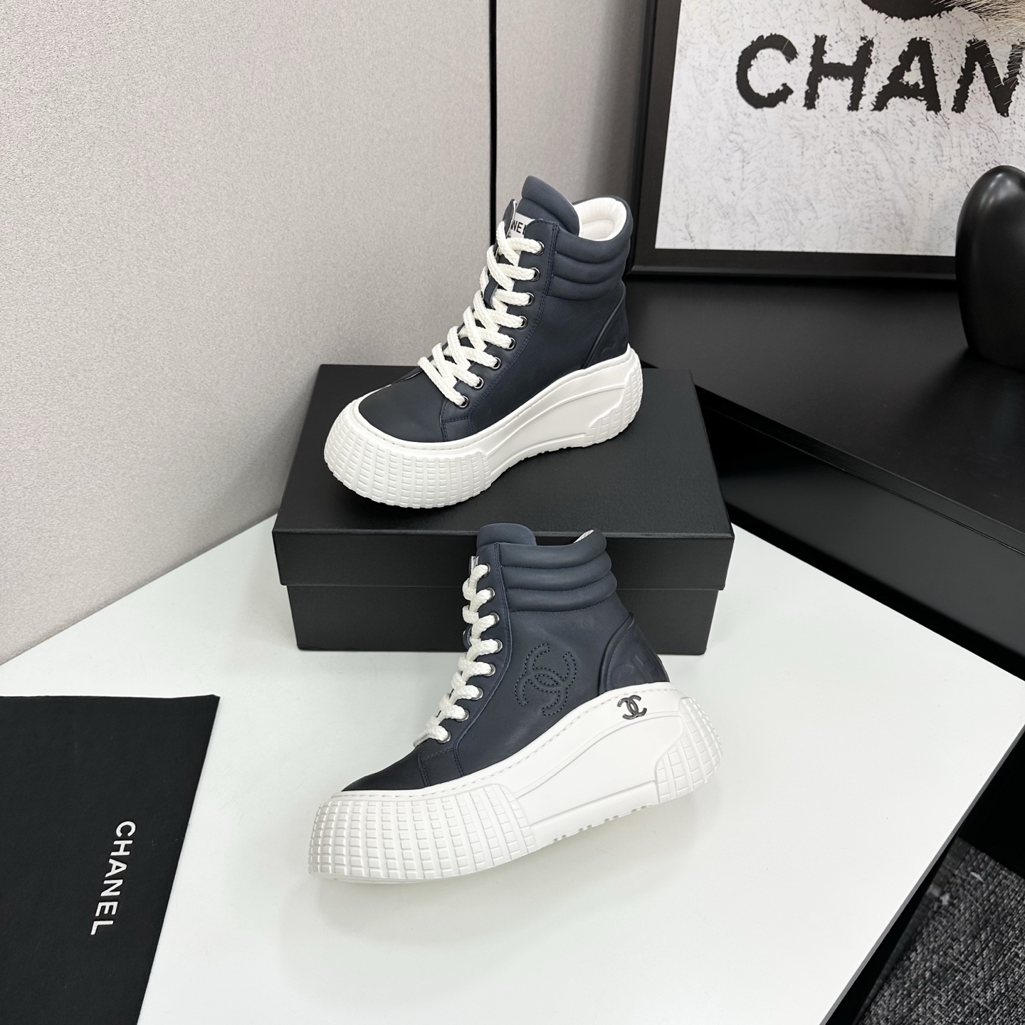 Chanel Women's Leather Ankle Boots, Lace-Up High-Top Sneakers, Fall-Winter style 5 i1757236611139 7292 0 3