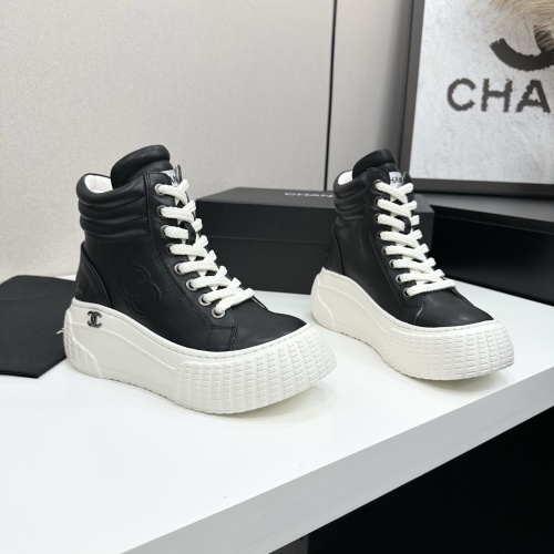 Chanel Women's Black Leather Ankle Boots with White Platform Sole 1 Chanel Women's Black Leather Ankle Boots with White Platform Sole
