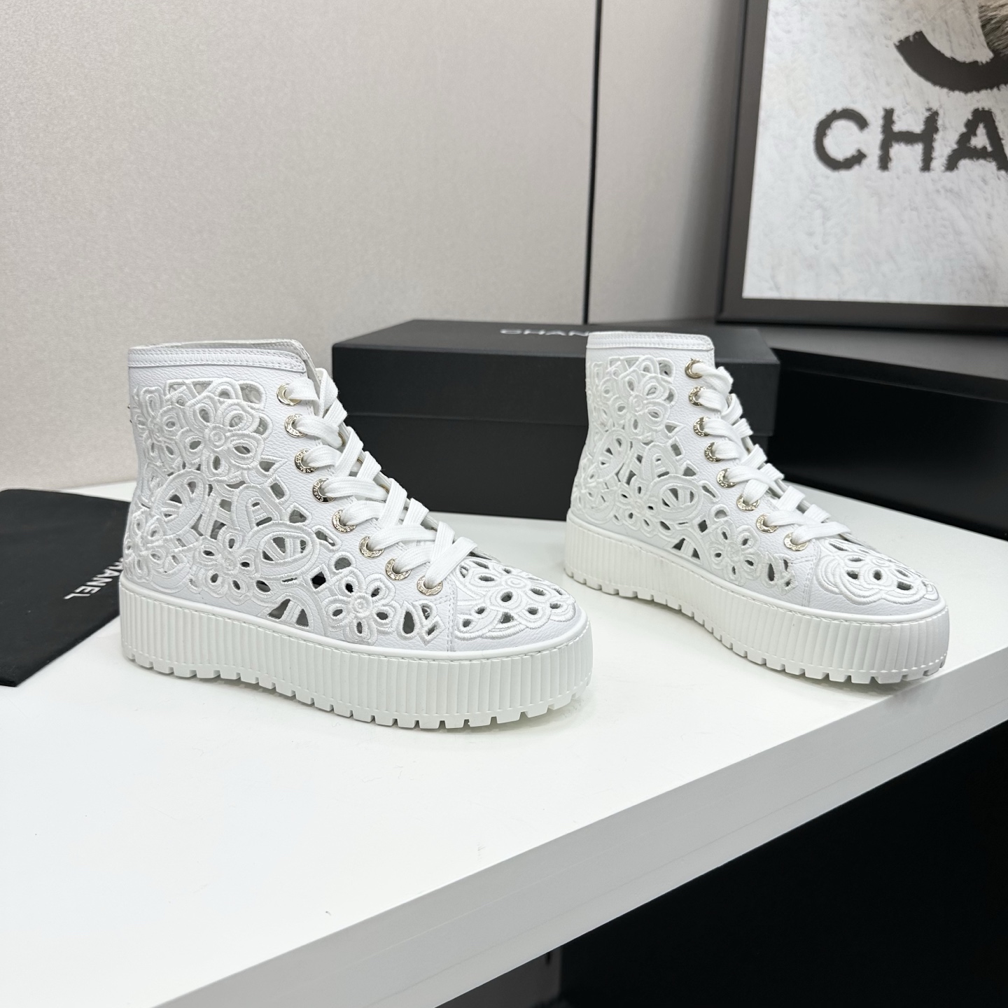 Chanel White Leather Floral Embroidered High-Top Sneakers 8 i1758318516514 9631 0 6