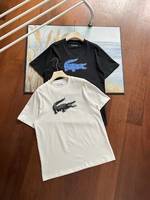 LACOSTE Clothing T-Shirt Black White Printing Spring Collection Short Sleeve
