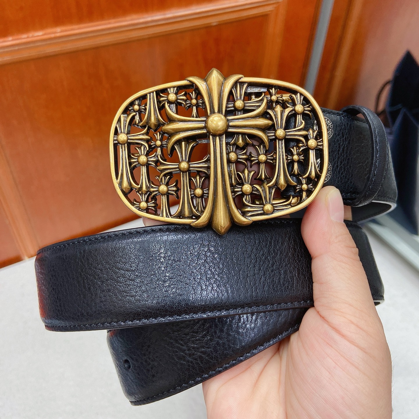 𝐂𝐡𝐫𝐨𝐦𝐞𝐇𝐞𝐚𝐫𝐭𝐬 克罗心腰带。墓葬黄铜镀925银五金搭配原版油蜡头层牛皮，宽度3.8厘米， 整体