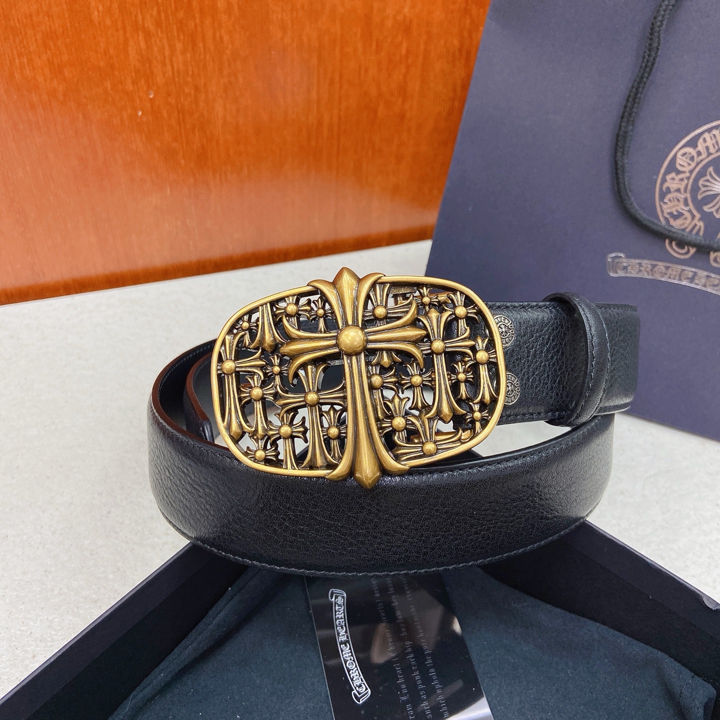 𝐂𝐡𝐫𝐨𝐦𝐞𝐇𝐞𝐚𝐫𝐭𝐬 克罗心腰带。墓葬黄铜镀925银五金搭配原版油蜡头层牛皮，宽度3.8厘米， 整体