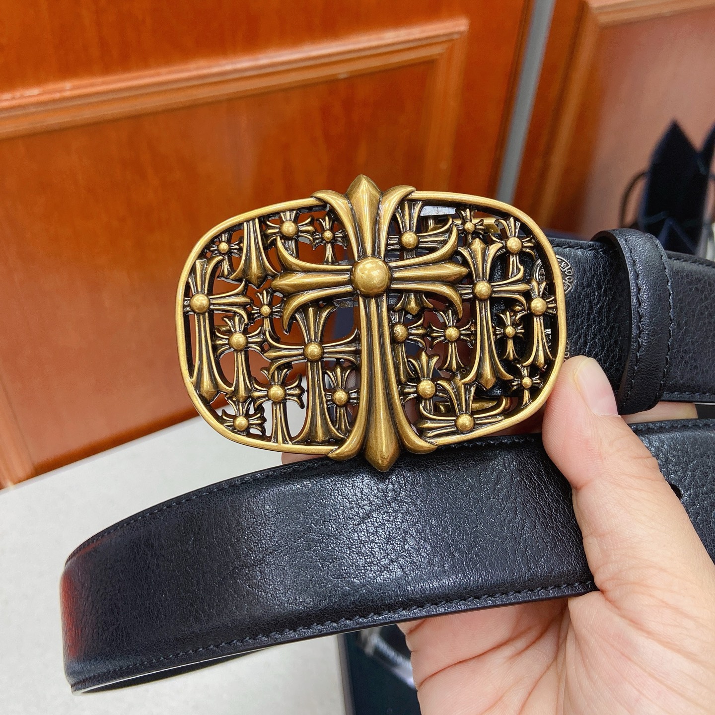 𝐂𝐡𝐫𝐨𝐦𝐞𝐇𝐞𝐚𝐫𝐭𝐬 克罗心腰带。墓葬黄铜镀925银五金搭配原版油蜡头层牛皮，宽度3.8厘米， 整体